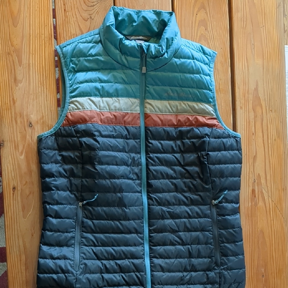 Eddie Bauer Blue and Brown Quilted Puffer Vest